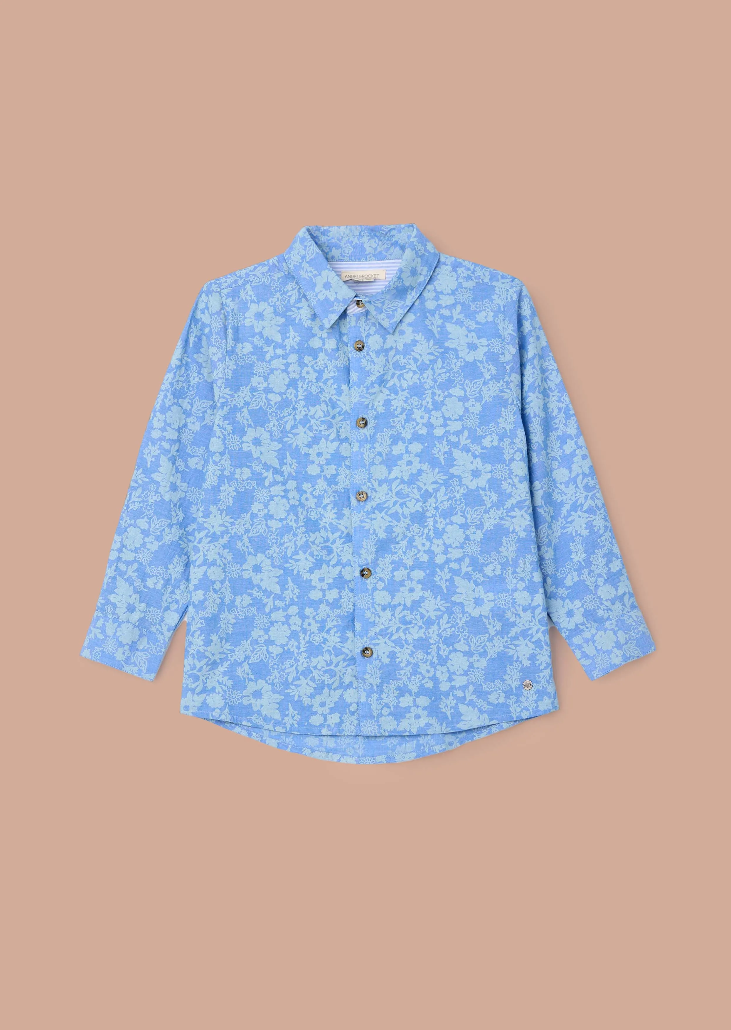 Faes Blue Chambray Floral Printed Shirt