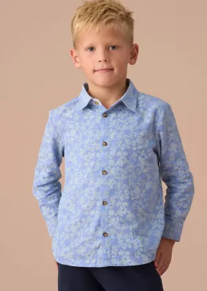 Faes Blue Chambray Floral Printed Shirt