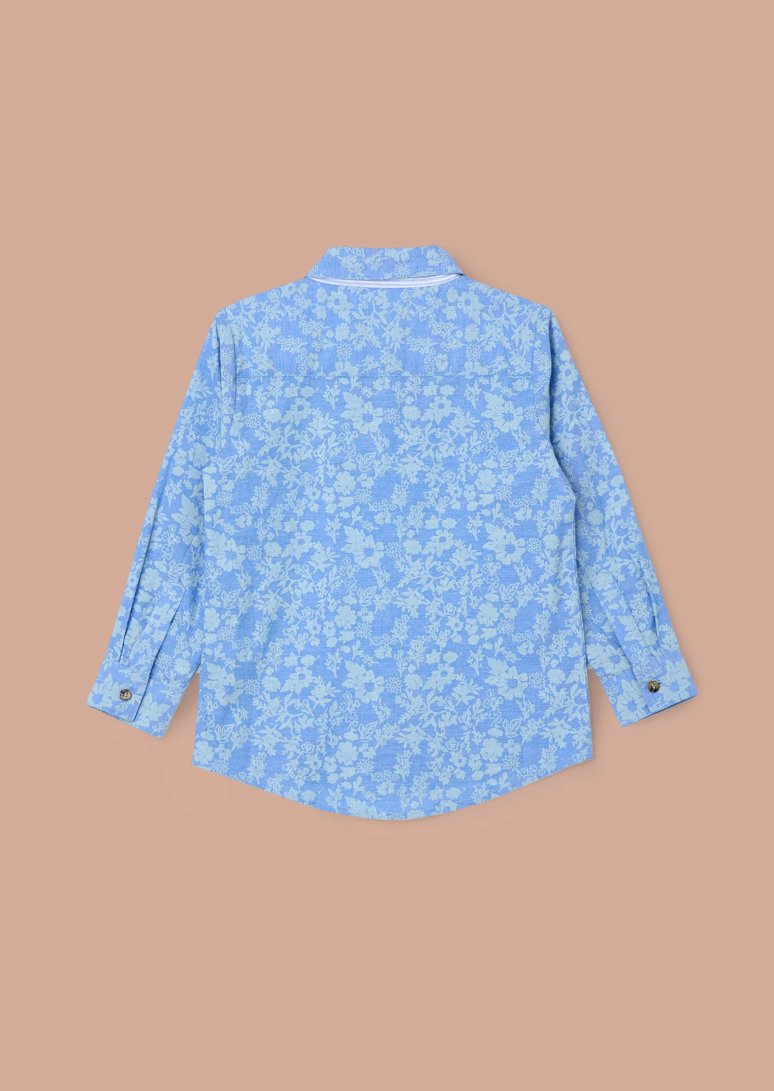 Faes Blue Chambray Floral Printed Shirt