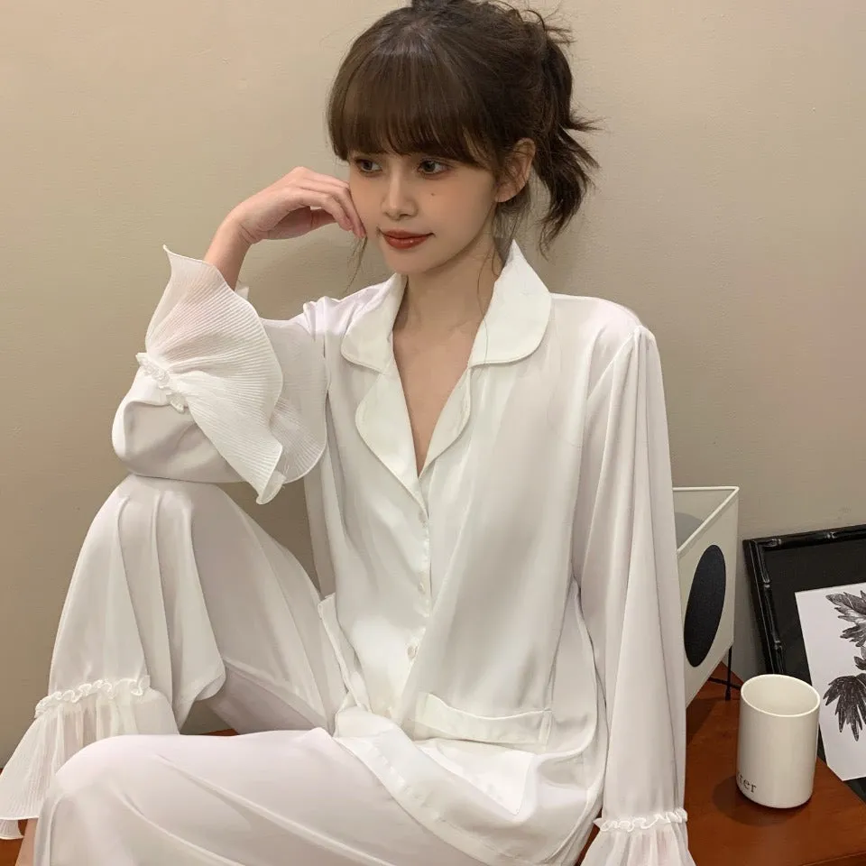 Fashion Ice Silk Pajamas Ruffled Women