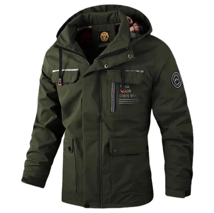 Fashion Men's Casual Windbreaker Jackets Hooded Jacket Man Waterproof Outdoor Soft Shell Winter Coat Clothing Warm Plus Size