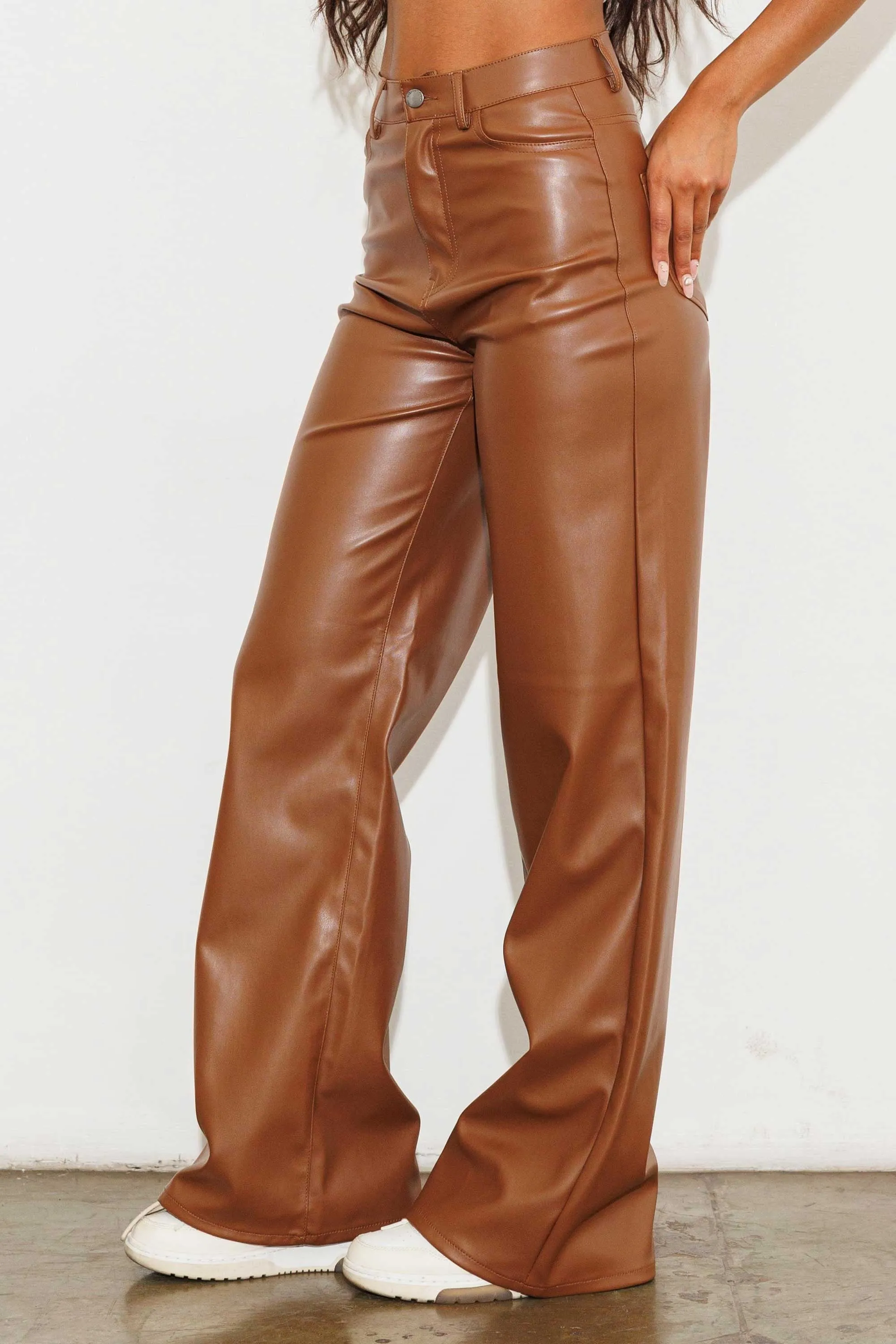 Faux Leather Pants in Cream, Black, Brown