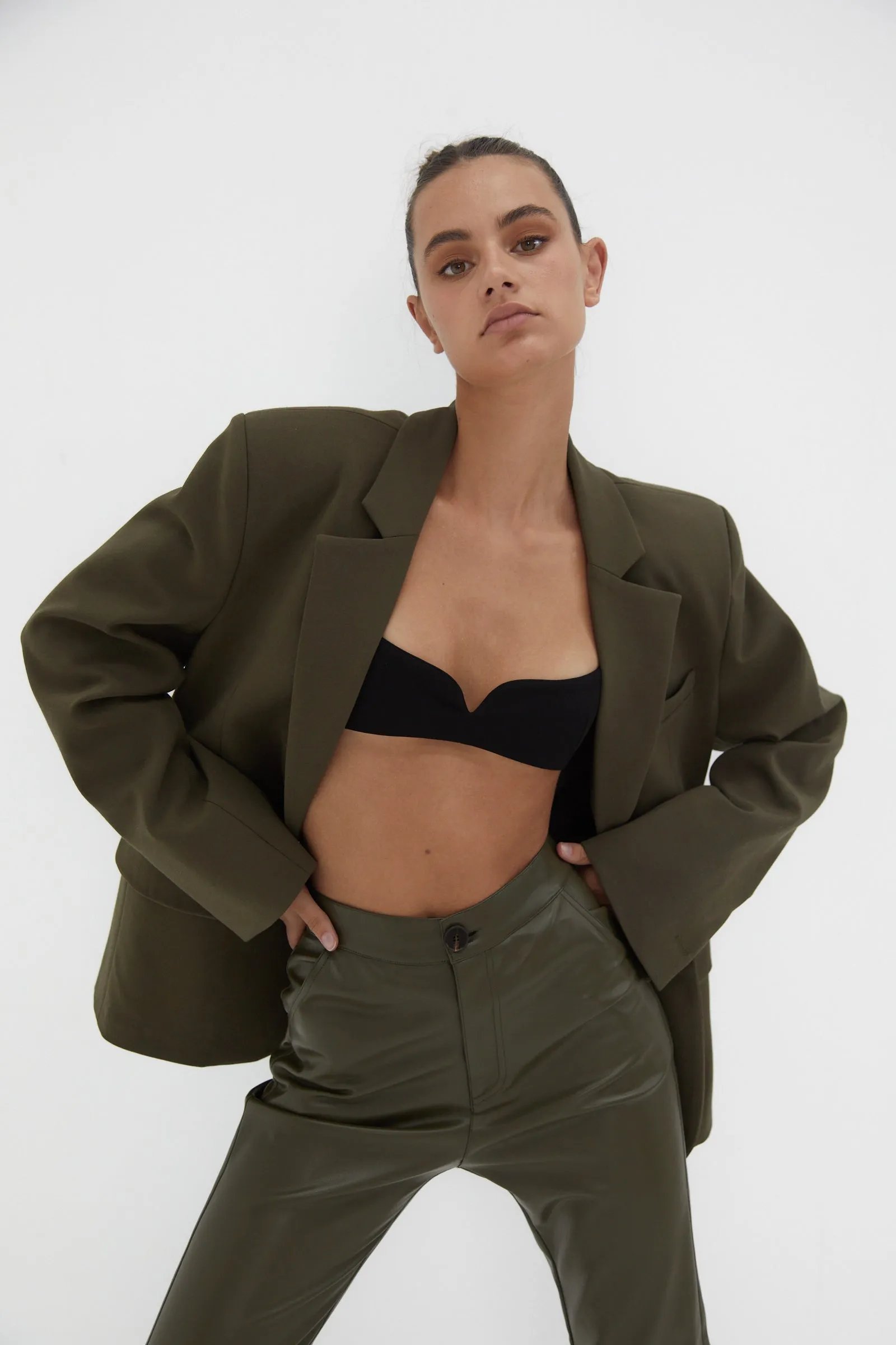 Faux Leather Pants - Khaki