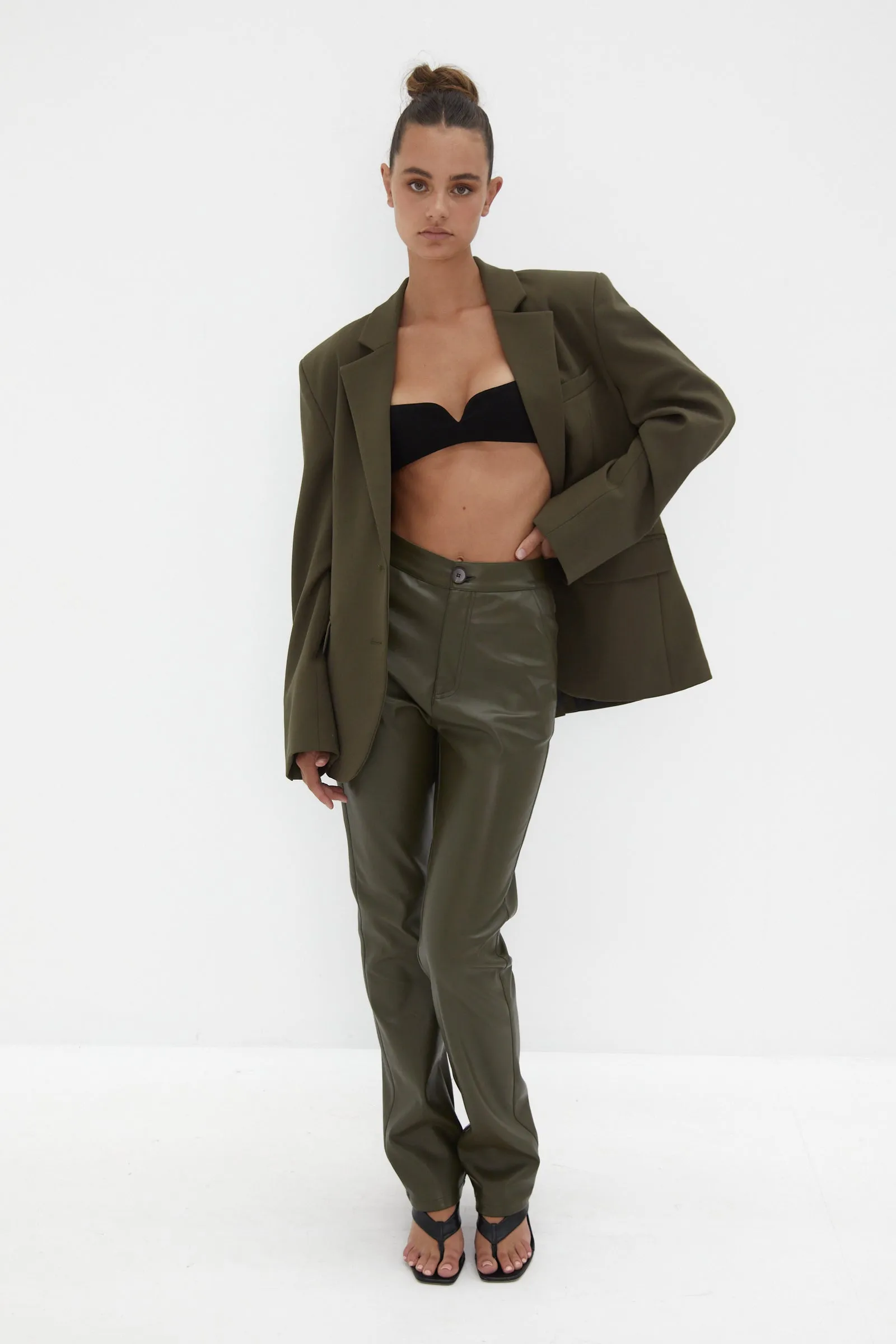 Faux Leather Pants - Khaki