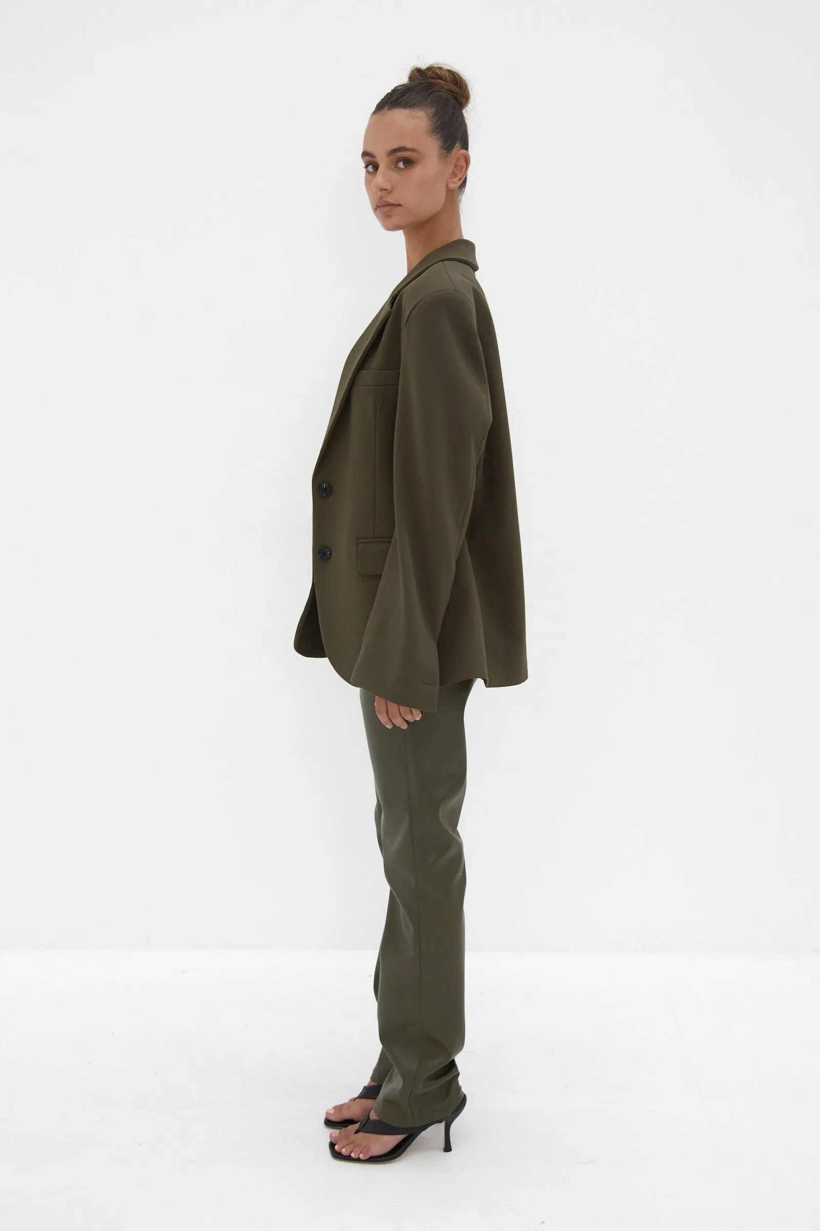Faux Leather Pants - Khaki