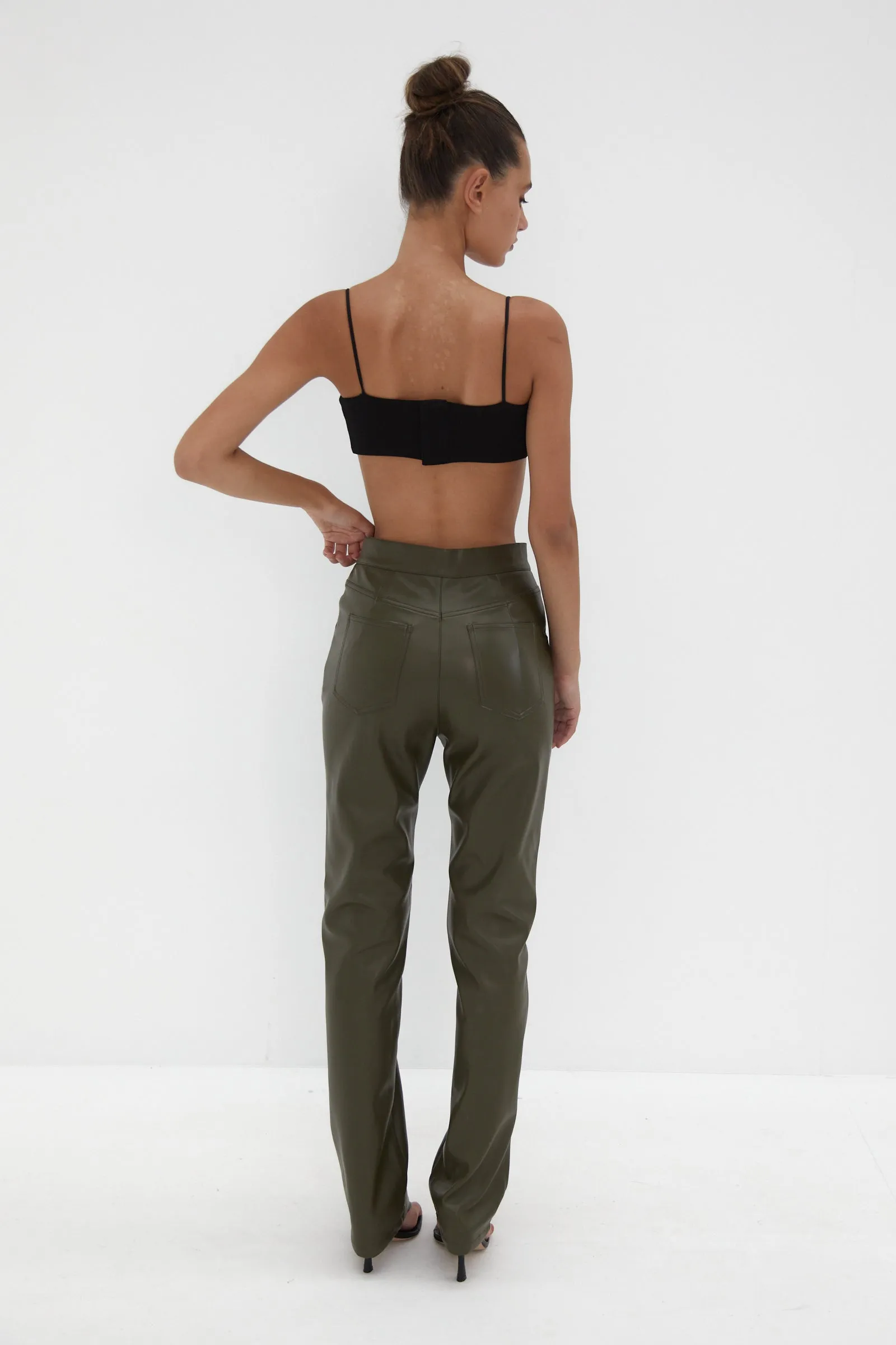 Faux Leather Pants - Khaki