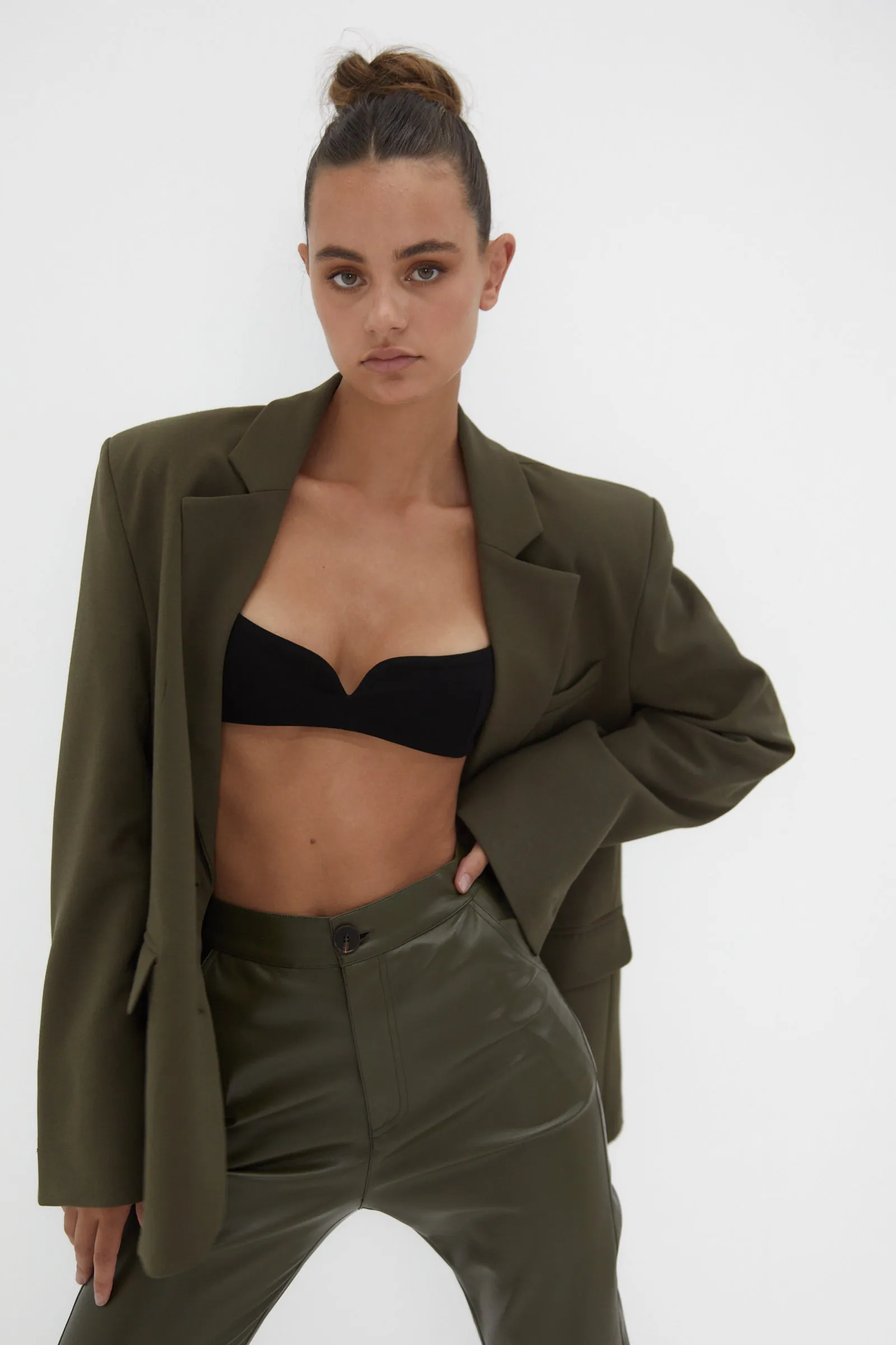 Faux Leather Pants - Khaki