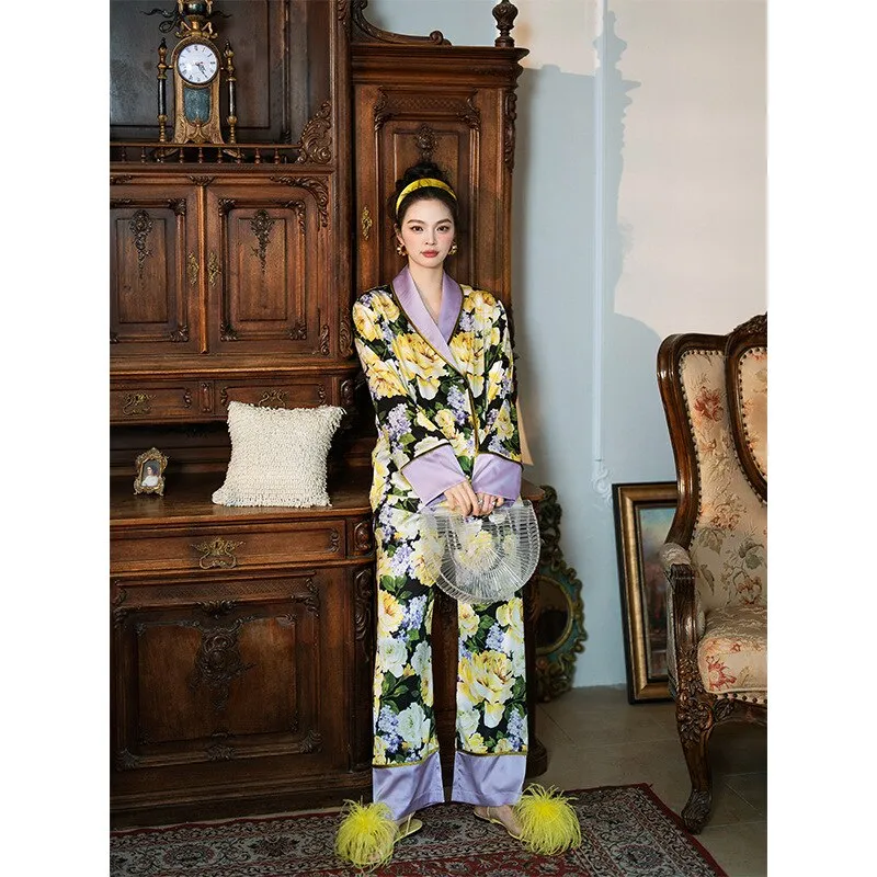 Floral Printed Silk Satin Loungewear