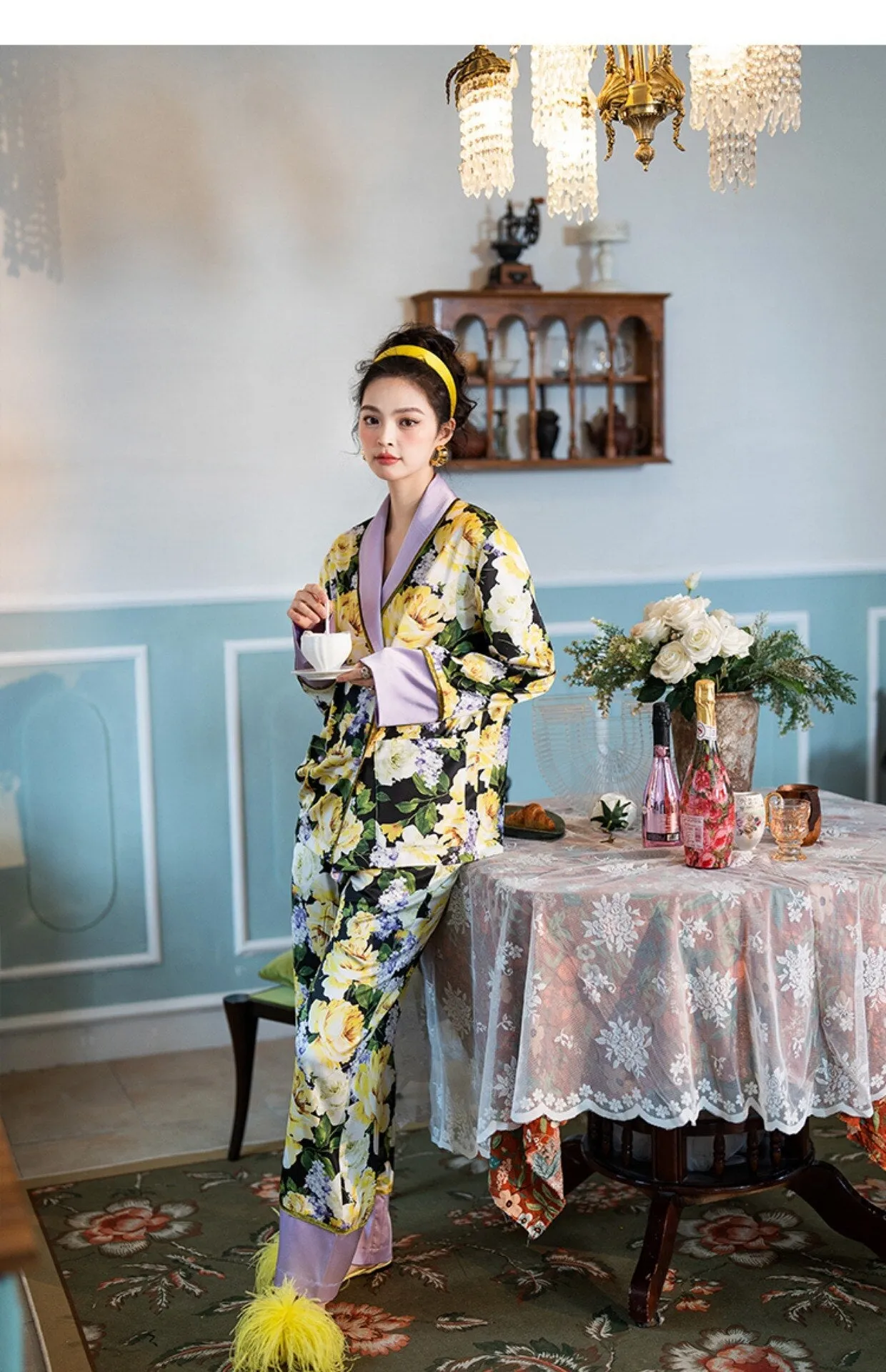 Floral Printed Silk Satin Loungewear