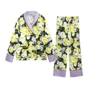 Floral Printed Silk Satin Loungewear