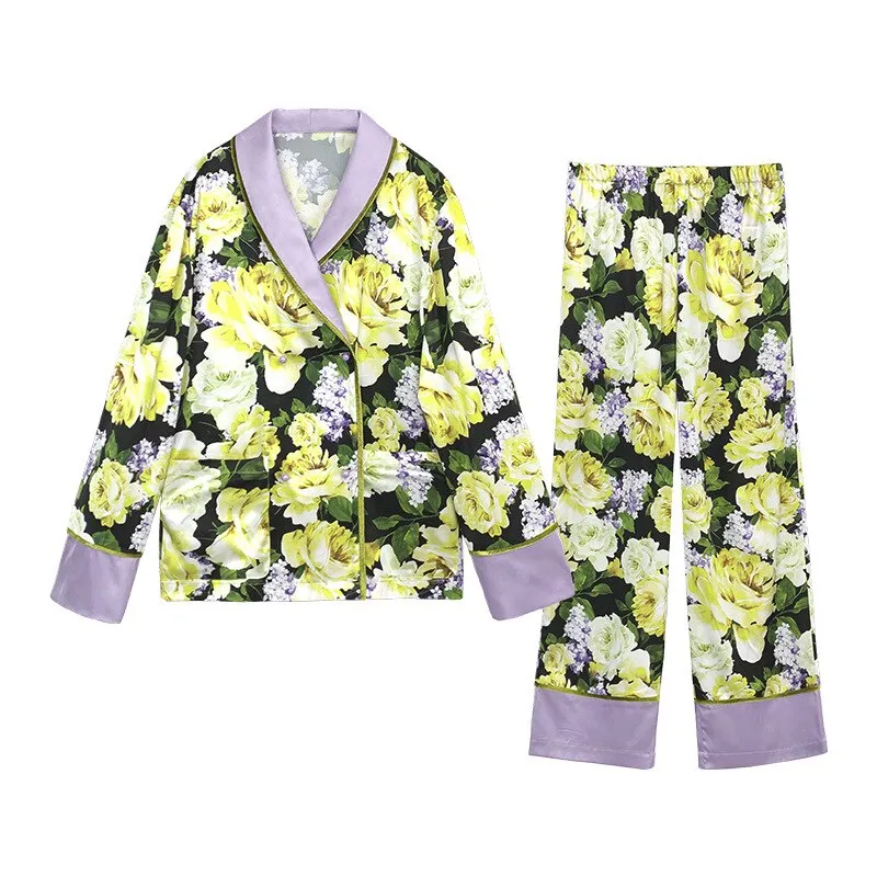 Floral Printed Silk Satin Loungewear