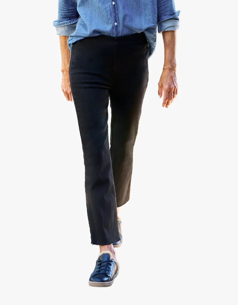 Frank & Eileen Killian Illusion Crop Flare Pull On Pants in Black (Italian Dream Denim)
