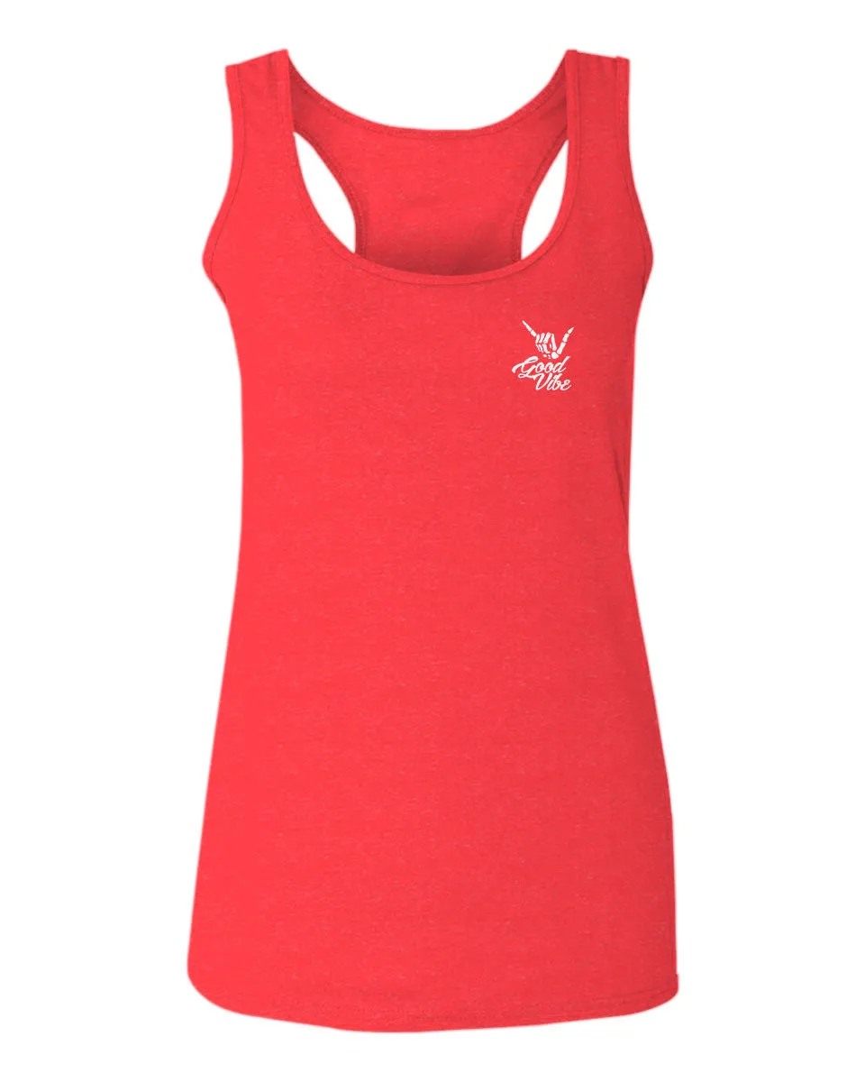Front and Back Good Vibe Bones Hand Shaka Cool Vintage Hipster Graphic  women's Tank Top sleeveless Racerback