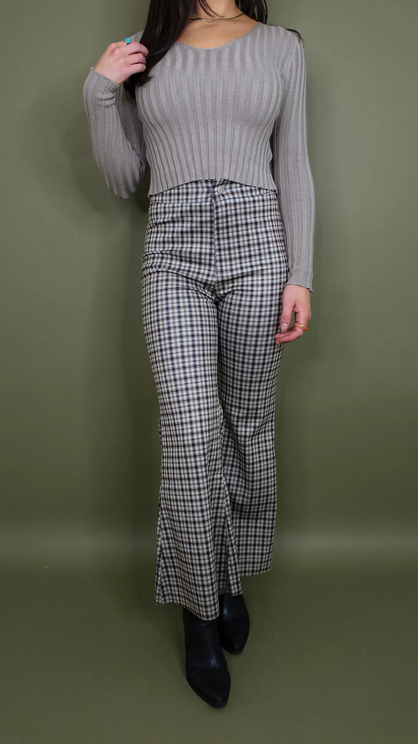 Genevieve Navy Plaid Pants