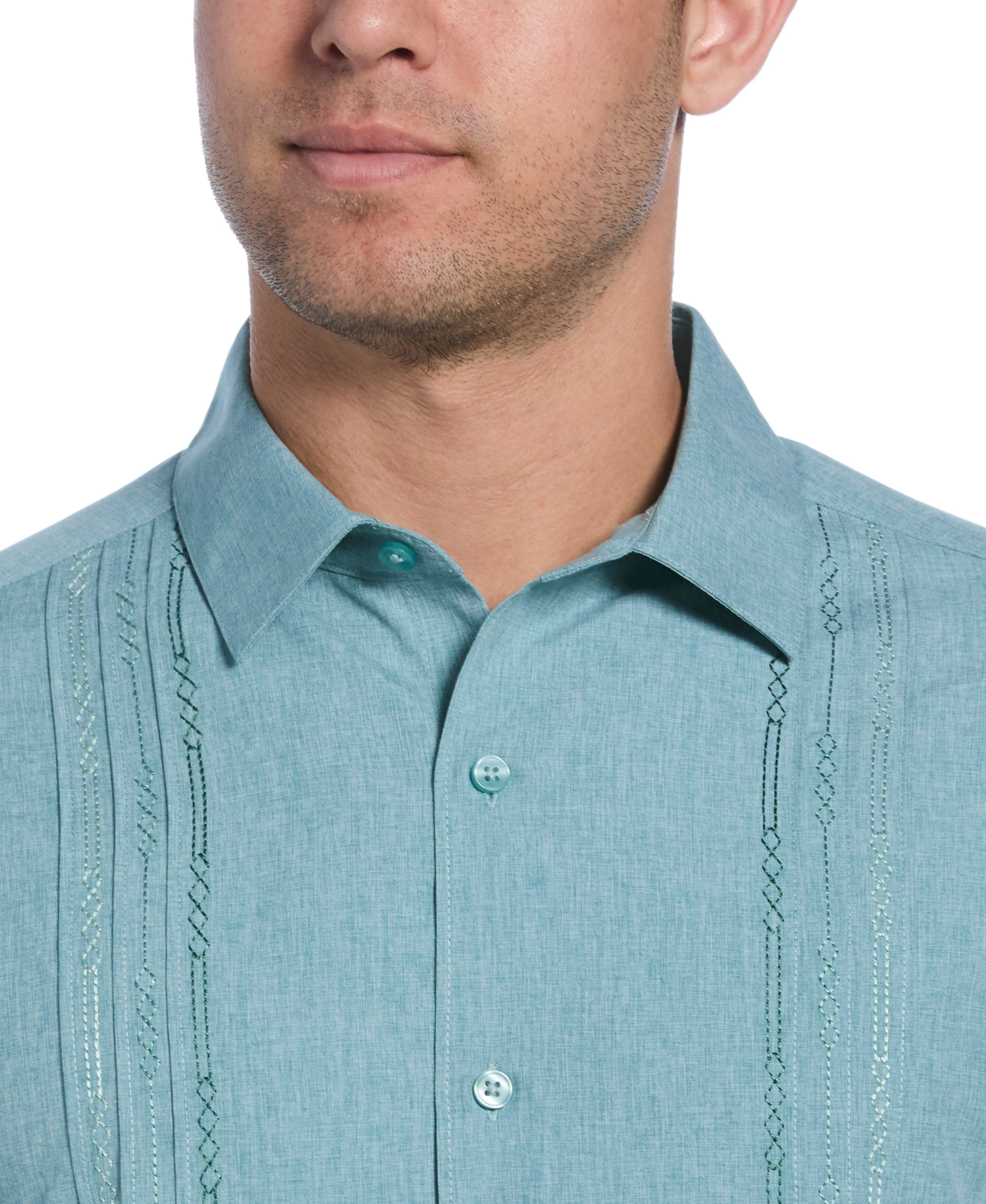 Geo Embroidered Panel Chambray Shirt