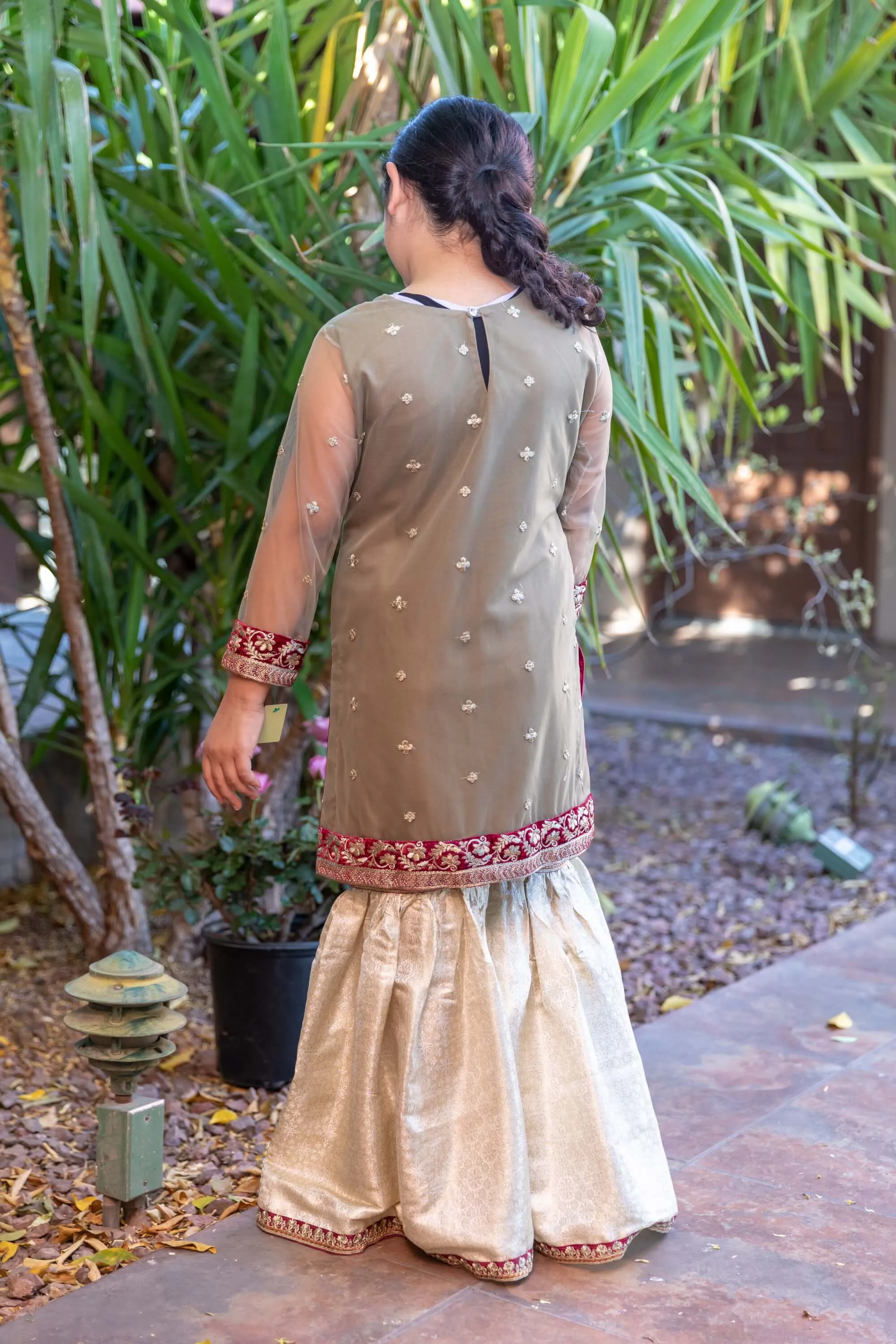 Girl's Net Dress With Silk Pants
