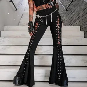 Gothic Lace Up Cut Out Flare Pants