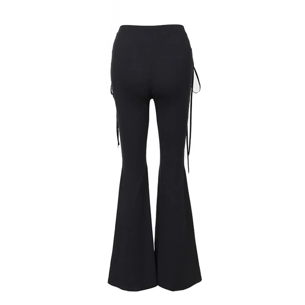 Gothic Lace Up Cut Out Flare Pants
