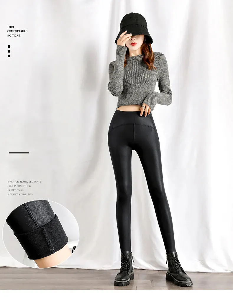 Gothic Velvet Faux Leather Leggings Slim Skinny Pencil Pants
