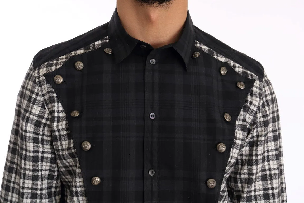 Gray Check Plaid Cotton Slim Fit Shirt