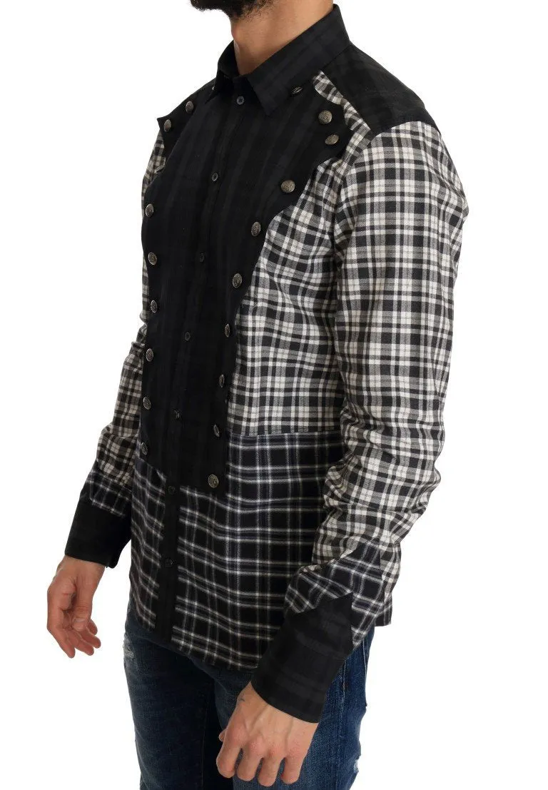 Gray Check Plaid Cotton Slim Fit Shirt