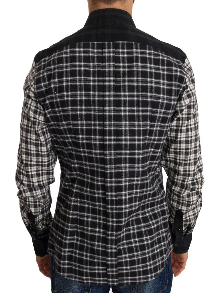 Gray Check Plaid Cotton Slim Fit Shirt