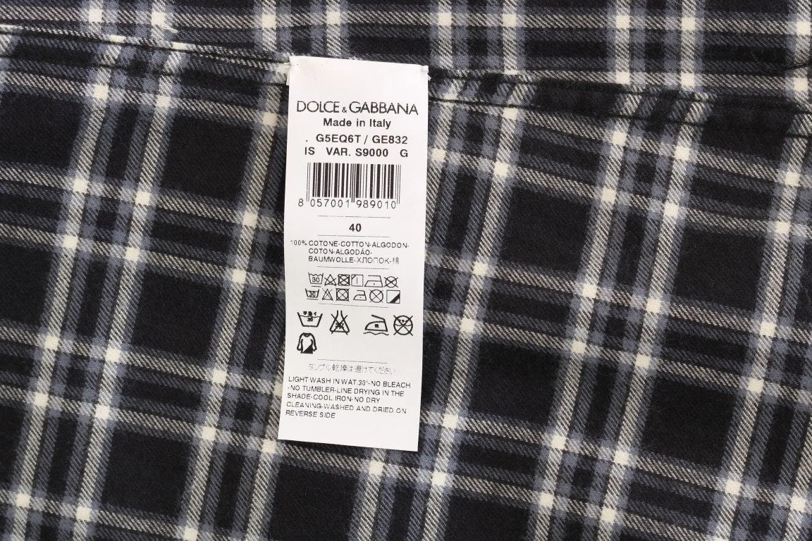 Gray Check Plaid Cotton Slim Fit Shirt