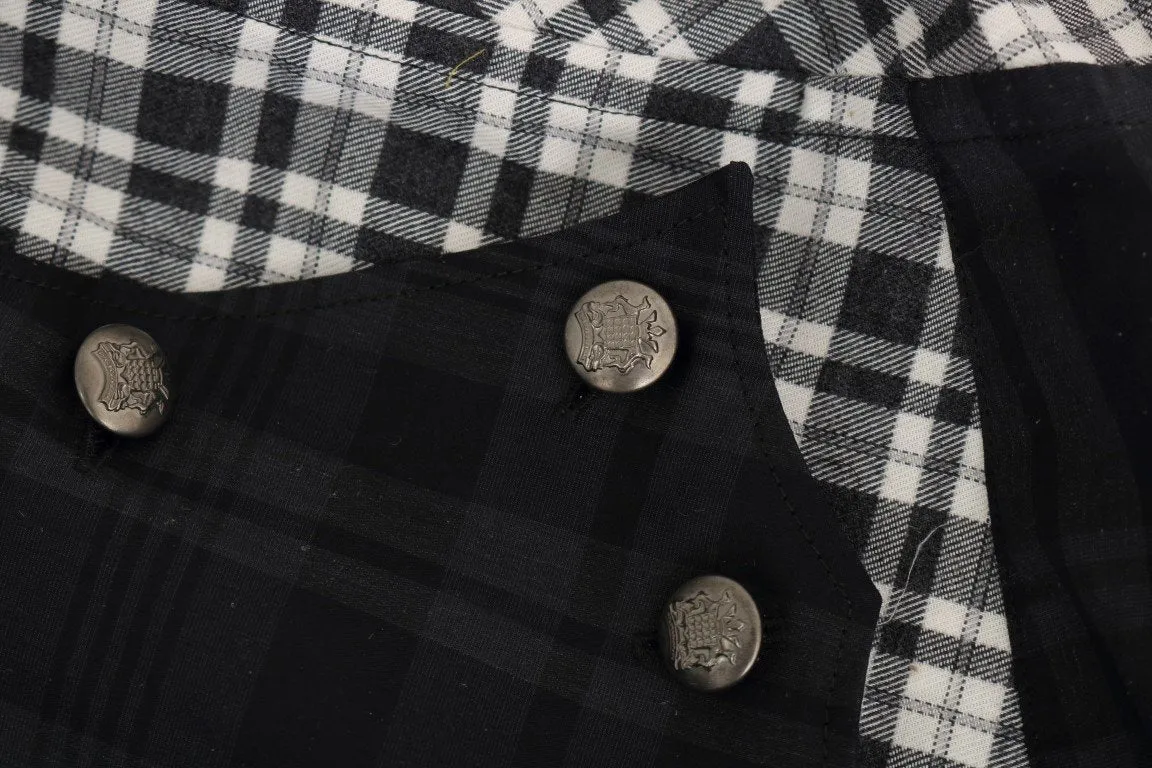 Gray Check Plaid Cotton Slim Fit Shirt