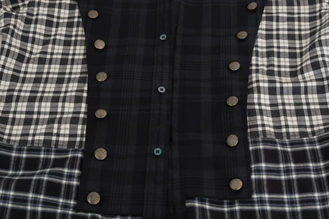 Gray Check Plaid Cotton Slim Fit Shirt