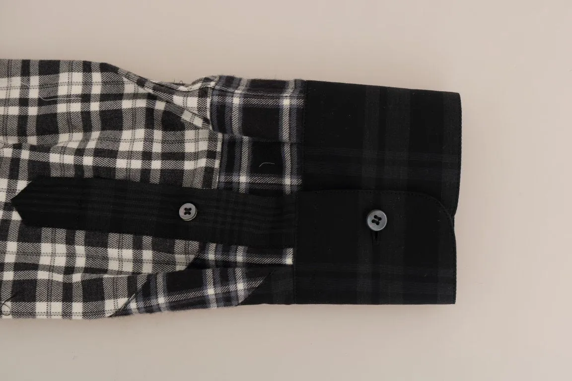 Gray Check Plaid Cotton Slim Fit Shirt