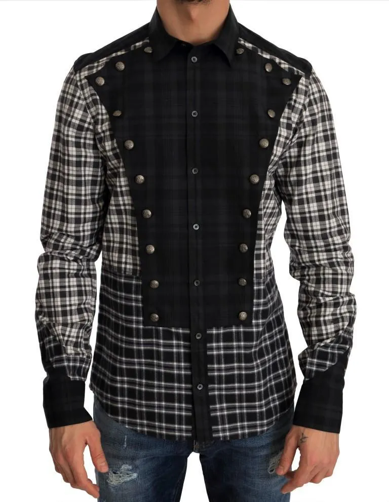 Gray Check Plaid Cotton Slim Fit Shirt
