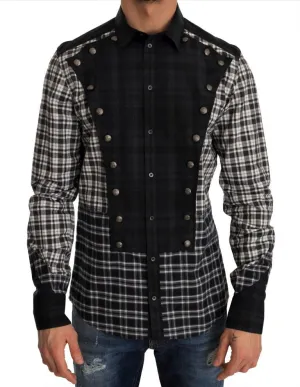 Gray Check Plaid Cotton Slim Fit Shirt