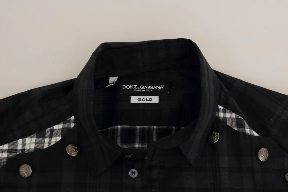 Gray Check Plaid Cotton Slim Fit Shirt