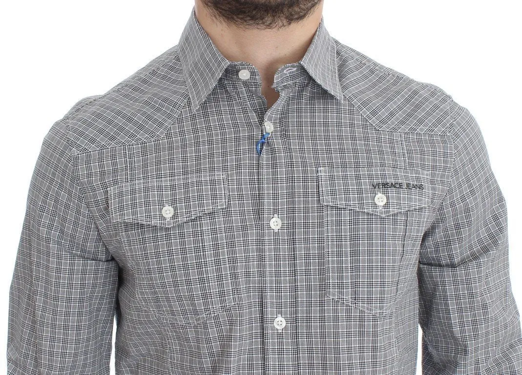 Gray Checkered Casual Cotton Shirt