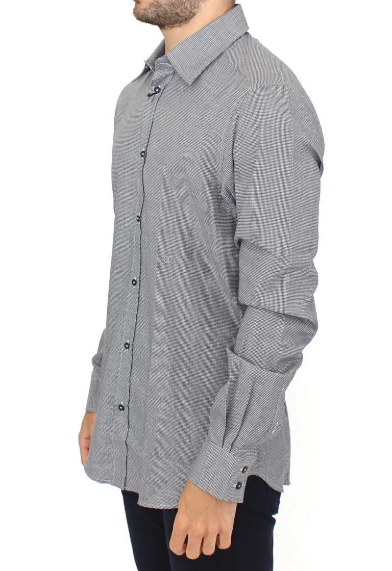 Gray checkered cotton button shirt