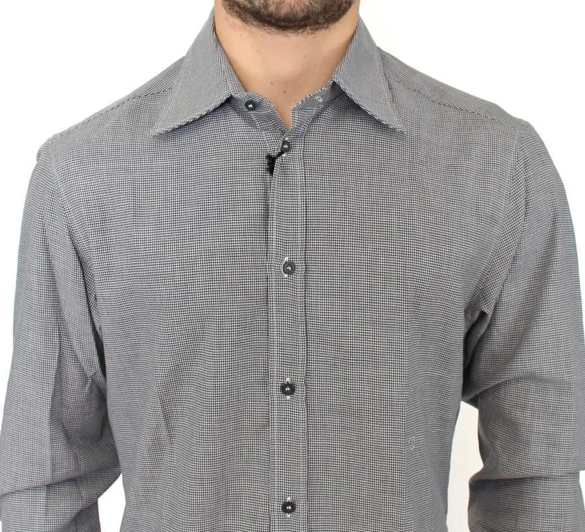Gray checkered cotton button shirt