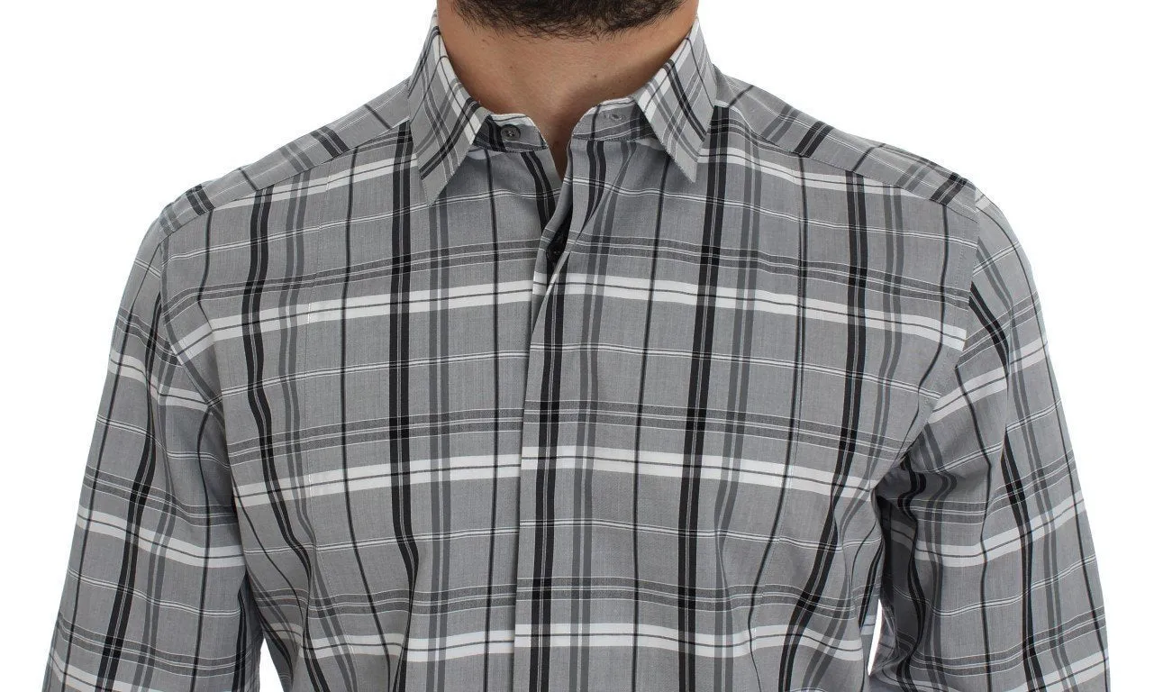 Gray Checkered Slim Fit GOLD Mens Shirt