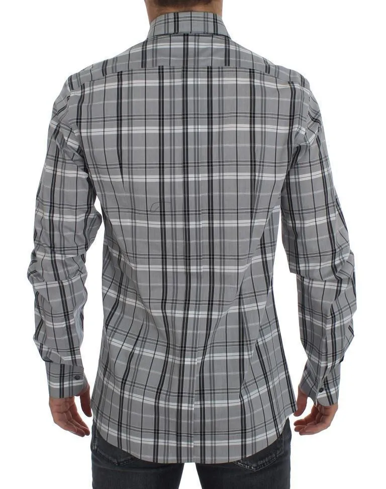 Gray Checkered Slim Fit GOLD Mens Shirt