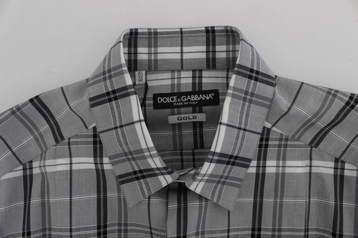 Gray Checkered Slim Fit GOLD Mens Shirt