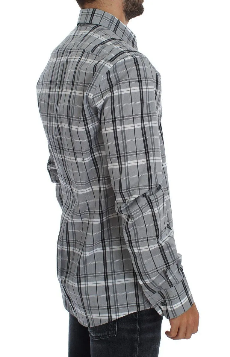Gray Checkered Slim Fit GOLD Mens Shirt