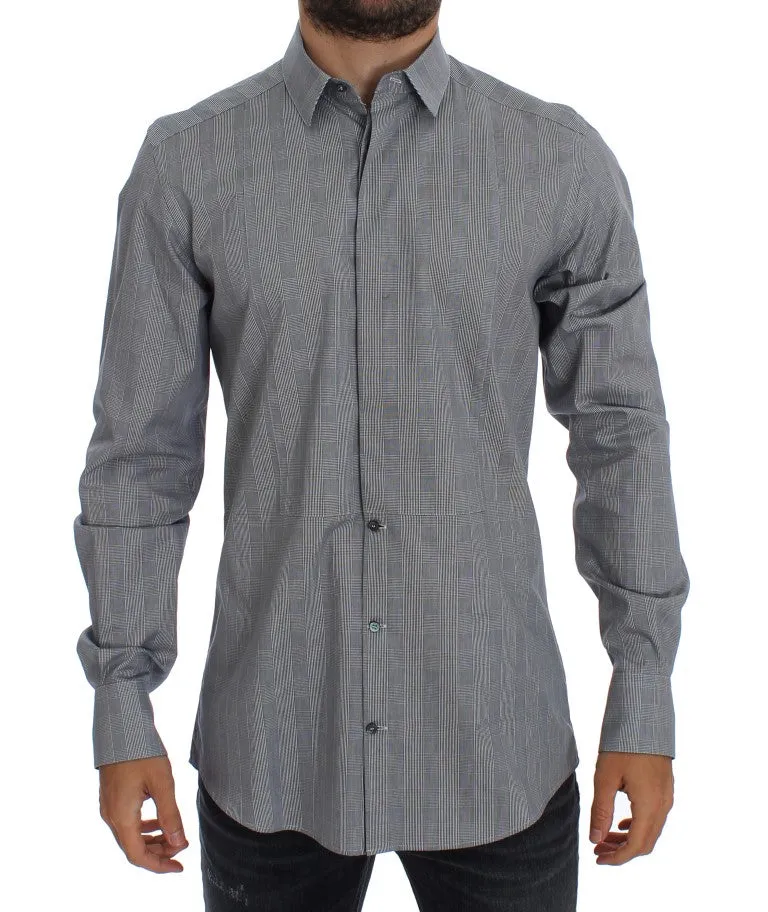 Gray Checkered Slim Fit GOLD Mens Shirt