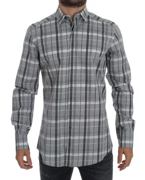 Gray Checkered Slim Fit GOLD Mens Shirt
