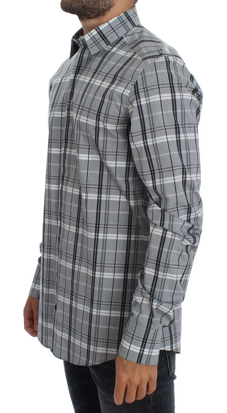 Gray Checkered Slim Fit GOLD Mens Shirt