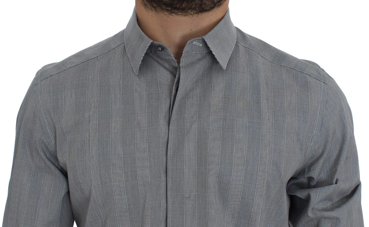 Gray Checkered Slim Fit GOLD Mens Shirt