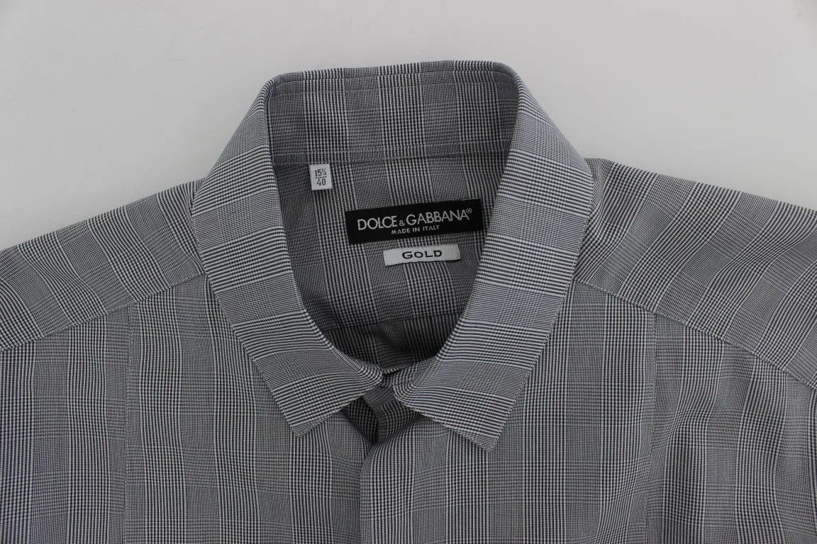 Gray Checkered Slim Fit GOLD Mens Shirt