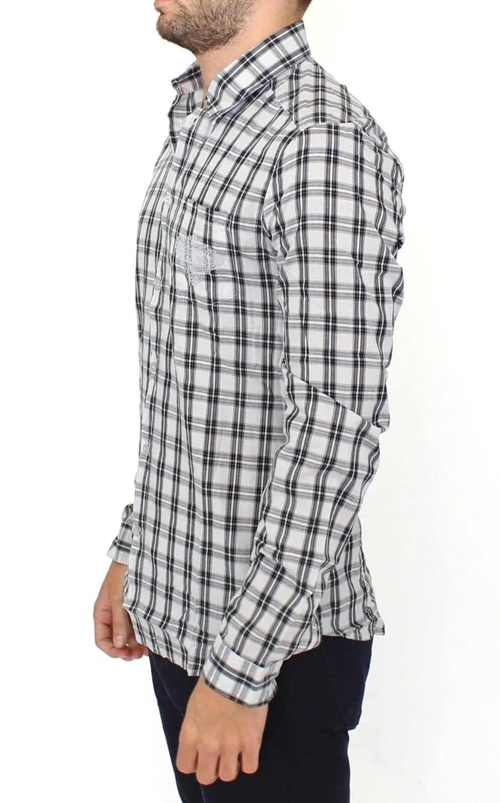 Gray White Checkered Casual Slim Fit Shirt