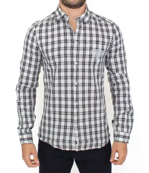 Gray White Checkered Casual Slim Fit Shirt