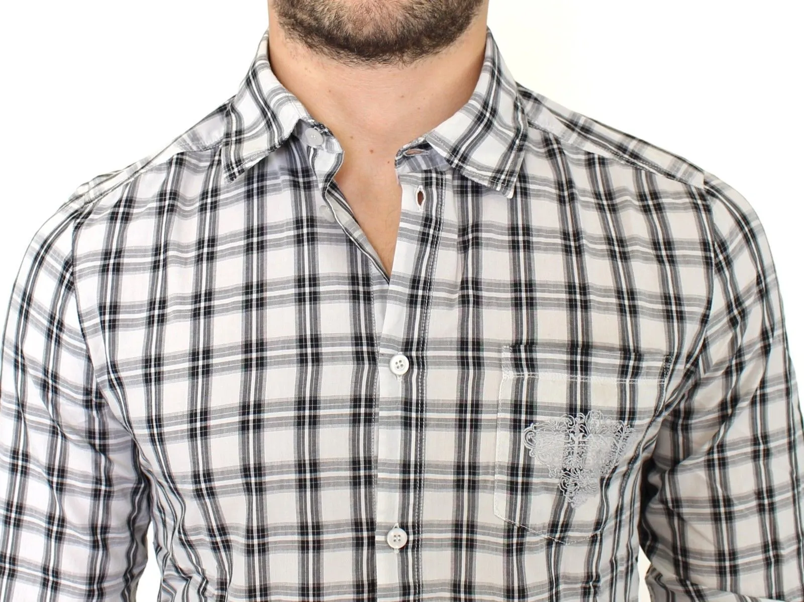 Gray White Checkered Casual Slim Fit Shirt