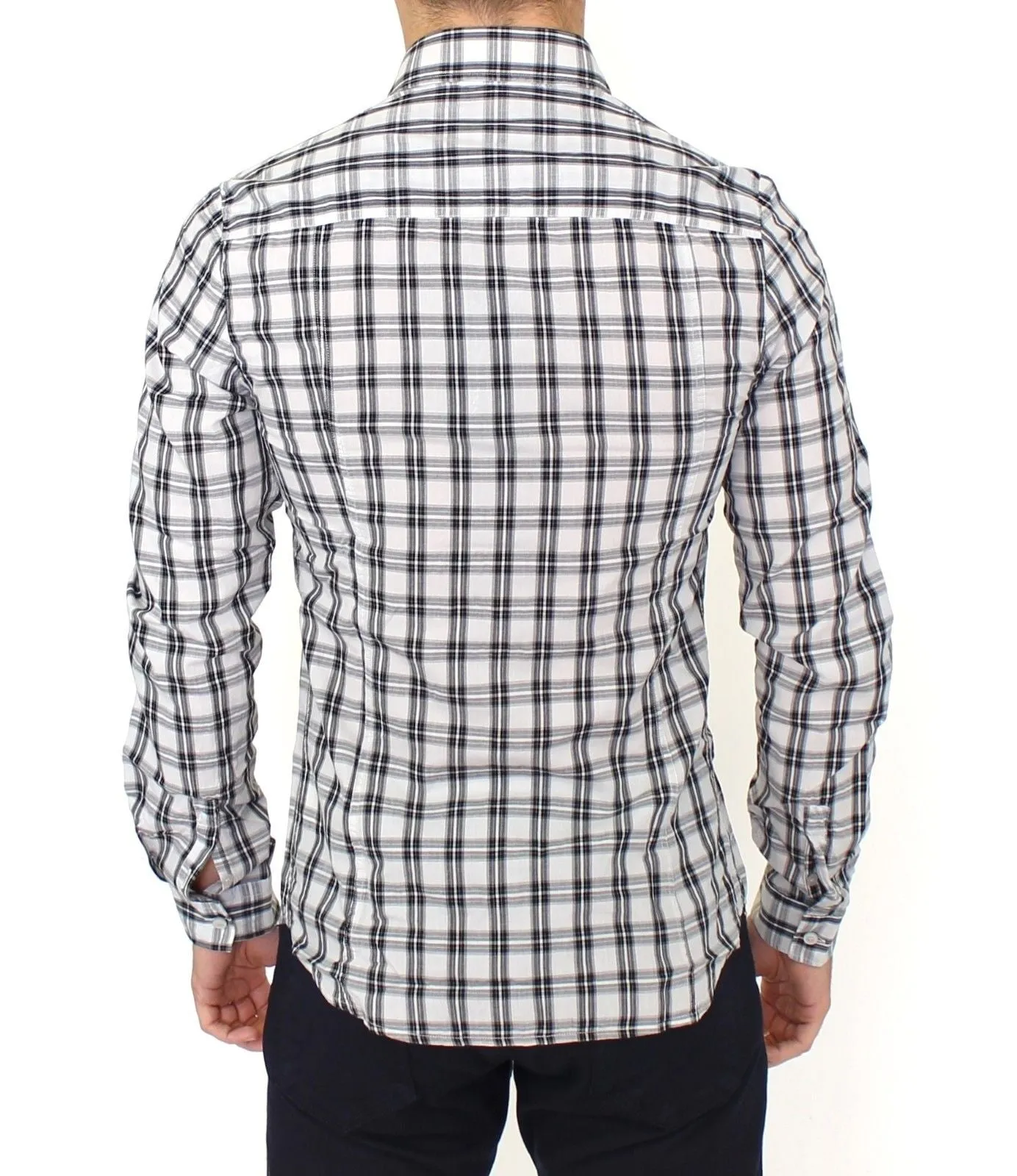 Gray White Checkered Casual Slim Fit Shirt