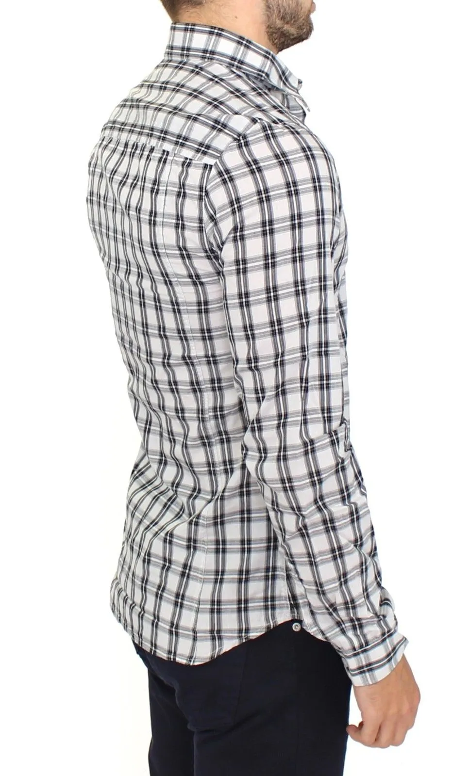 Gray White Checkered Casual Slim Fit Shirt